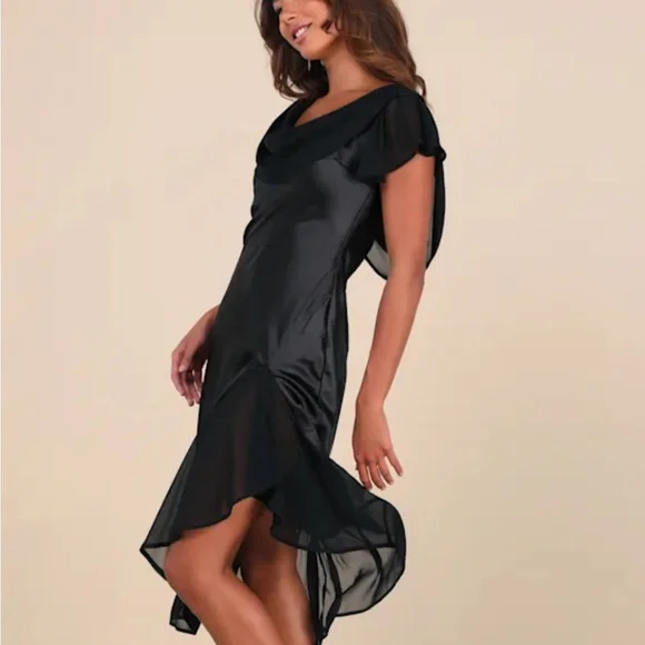 lulus black silk dress Dreaming of Elegance Black Satin One-Shoulder Maxi Dress